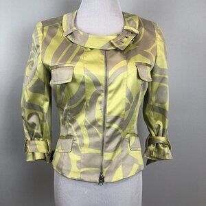 Emil Rutenberg Art to Wear Moto Satin Jacket 3 Qtr Sleeves Buckle Accent S/M